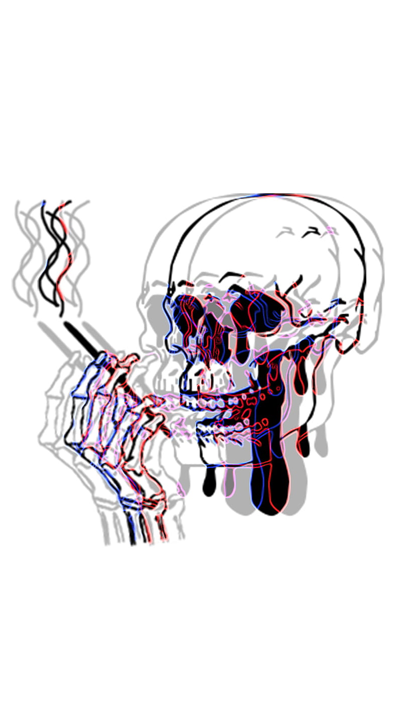 Smoking Skull 3D, 3d, dying, sadness, skull, smoking, HD phone wallpaper
