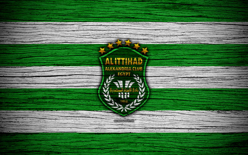 Al-Ittihad Alexandria FC Egyptian Premier League, logo, soccer, Egypt, Al-Ittihad Alexandria, football, wooden texture, FC Al-Ittihad Alexandria, HD wallpaper