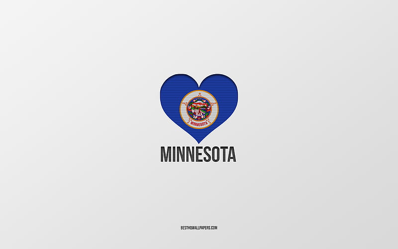I Love Minnesota, American States, gray background, Minnesota State, USA, Minnesota flag heart, favorite States, Love Minnesota, HD wallpaper