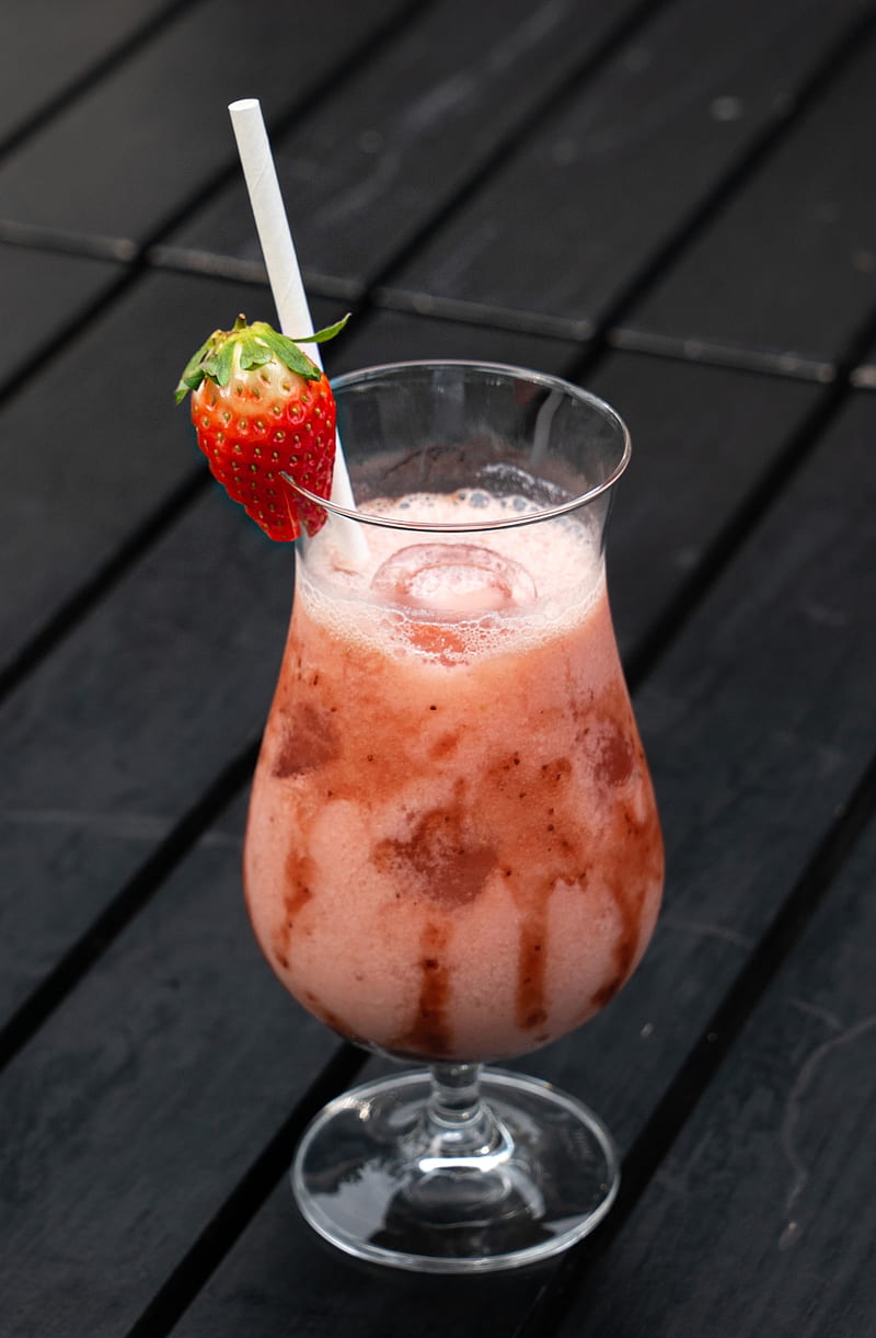 Strawberry, , drinks, fresh, juice, mojito, straw, wooden background, HD phone wallpaper