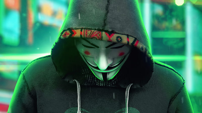 Anonymus Man Face Down , anonymus, hoodie, mask, artist, artwork, digital-art, neon, HD wallpaper