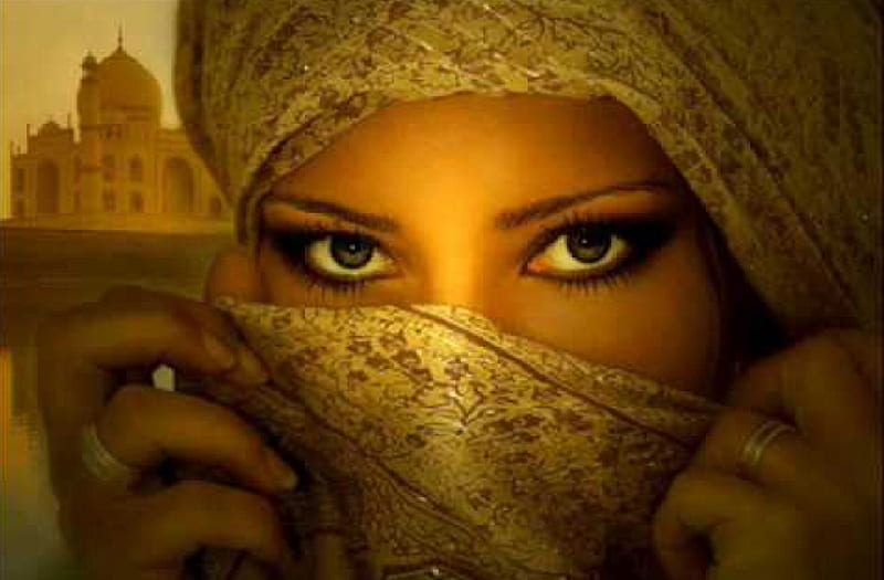 Veiled, pretty, veil, bonito, abstract, woman, graphy, fantasy, nice, girl, arabic woman, people, veiled face, beauty, HD wallpaper