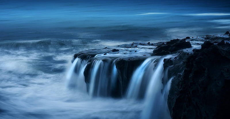 Ephemeral, rocks, nature, cascade, blue, HD wallpaper