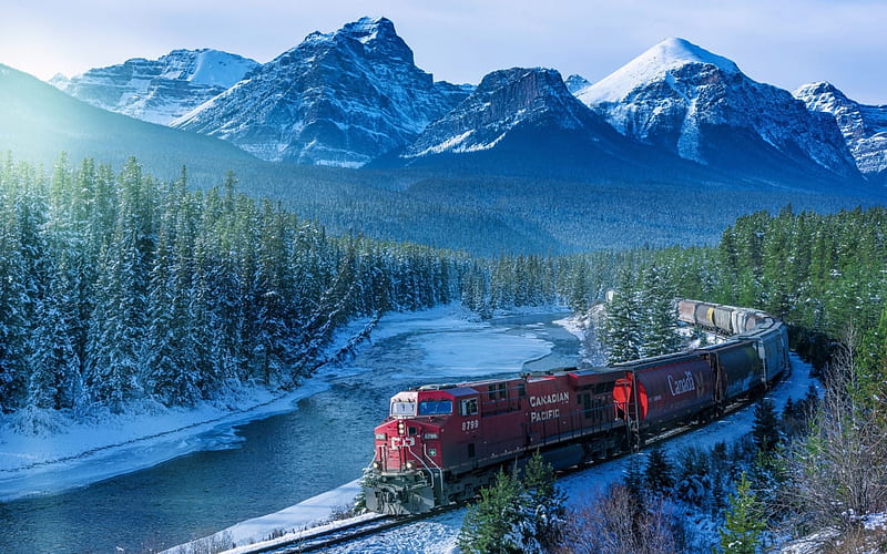 Train Travel, mountain, train, trees, ride, HD wallpaper