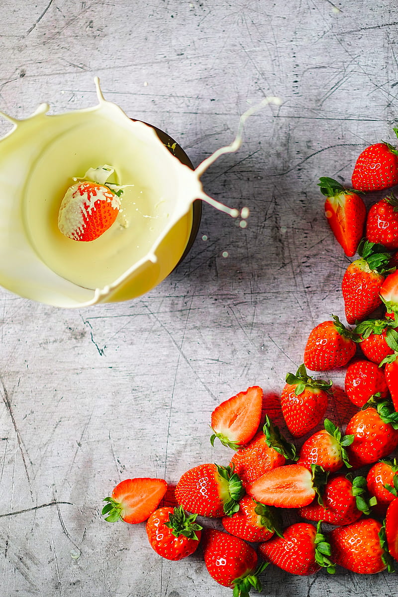 strawberries, white chocolate, berries, dessert, HD phone wallpaper