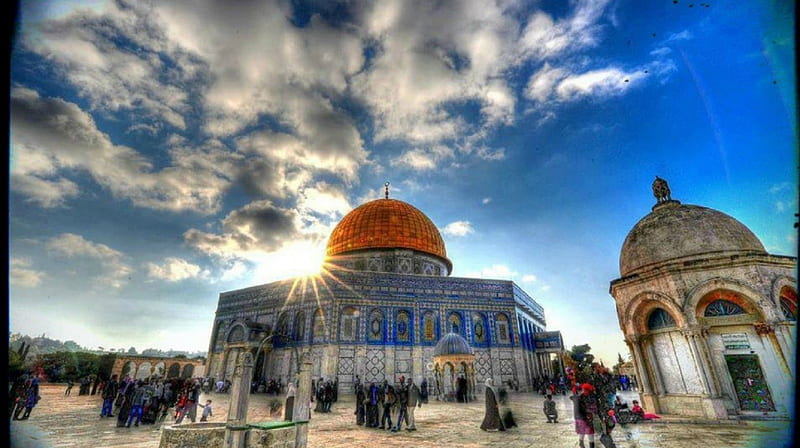 dome of the rock a temple shrine in jerusalem r, people, dome, temple, plaza, r, sky, HD wallpaper