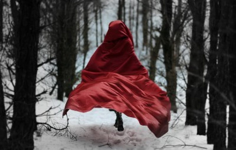 little Red Riding Hood ..., forest, art, little Red Riding Hood, magic, duotone, abstract, mystic, graphy, bw, fairy tales, HD wallpaper