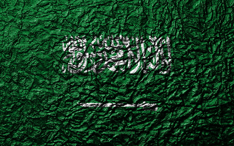 Flag of Saudi Arabia stone texture, waves texture, Saudi Arabia flag, national symbol, Saudi Arabia, Asia, stone background, HD wallpaper