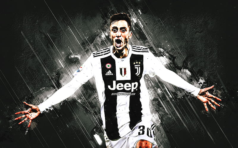 Rodrigo Bentancur, Juventus FC, midfielder, joy, white stone, famous footballers, football, Uruguayan footballers, grunge, Serie A, Italy, Bentancur, Juve, HD wallpaper