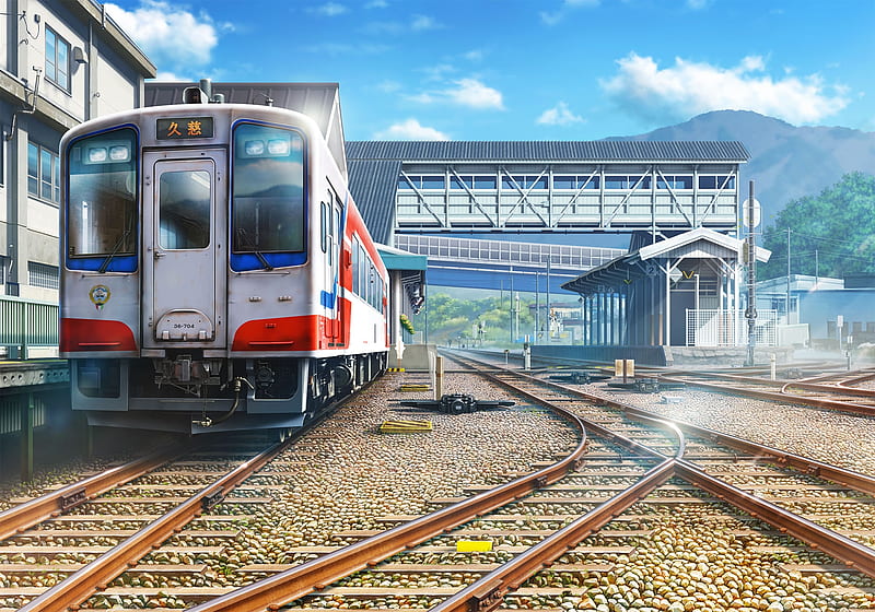 anime train station, railway, clouds, urban, scenic, Anime, HD wallpaper