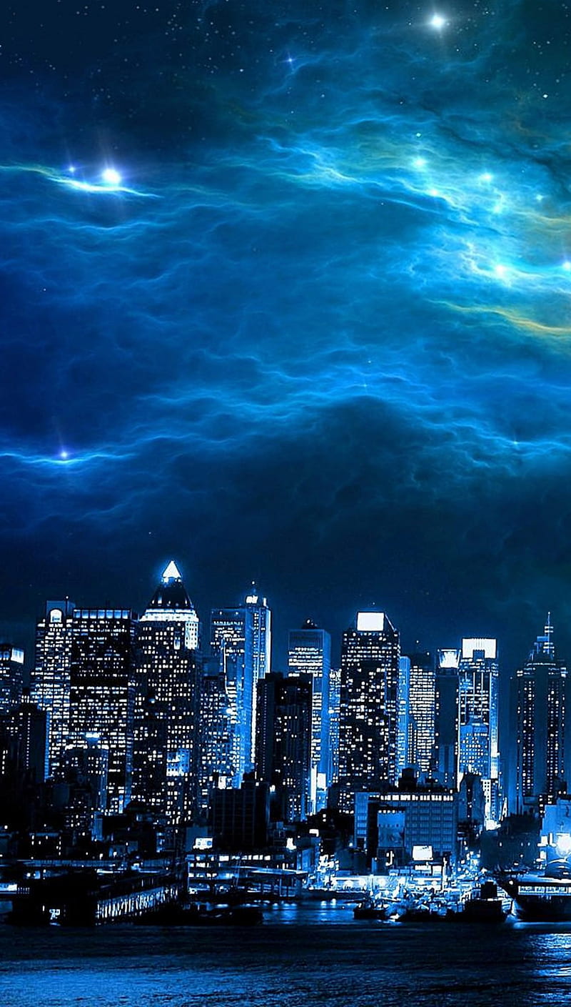 City Night, blue, sky, HD phone wallpaper