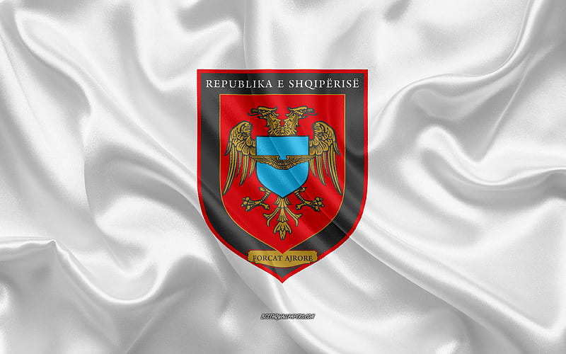 Albanian Air Force Emblem white silk texture, silk flag, Albanian Air Force, Albania, HD wallpaper