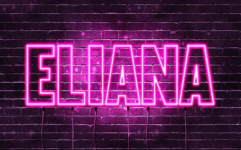 Eliana With Names Female Names Eliana Name Purple Neon Lights Horizontal Text Hd Wallpaper