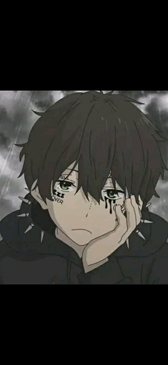 Anime Boy, aesthetic anime boy, aesthetic boy, black, japanese writing, sad  anime boy, HD phone wallpaper