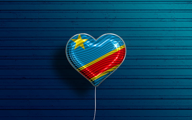 I Love Democratic Republic of Congo realistic balloons, blue wooden background, African countries, favorite countries, flag of Democratic Republic of Congo, balloon with flag, Democratic Republic of Congo, HD wallpaper