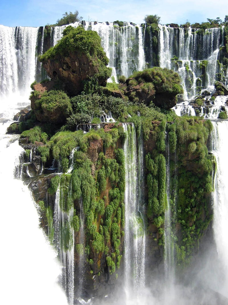 nature, landscape, waterfall, Iguazu Falls, Argentina, trees, portrait display, rock, HD phone wallpaper