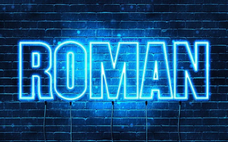 Roman with names, horizontal text, Roman name, blue neon lights, with Roman name, HD wallpaper