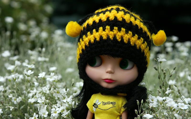 Buzz Buzz, grass, bonito, abstract, doll, cute, graphy, flowers, nature, HD wallpaper