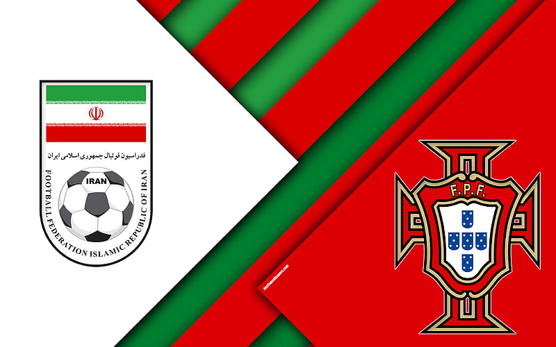 Iran vs Portugal, football match 2018 FIFA World Cup, Group B, logos, material design, abstraction, Russia 2018, football, national teams, creative art, promo, HD wallpaper