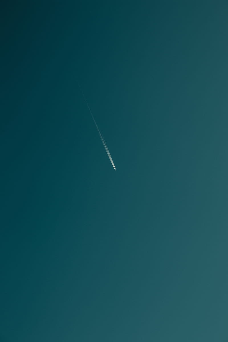 plane, trail, sky, minimalism, bottom view, HD phone wallpaper