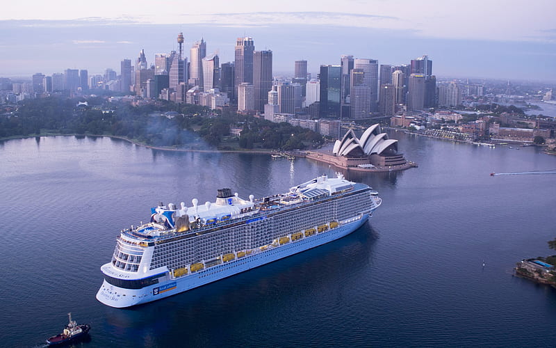 Ovation of the Seas, cruise ship, passenger luxury liner, Sydney, Australia, Sydney Opera House, Royal Caribbean, HD wallpaper