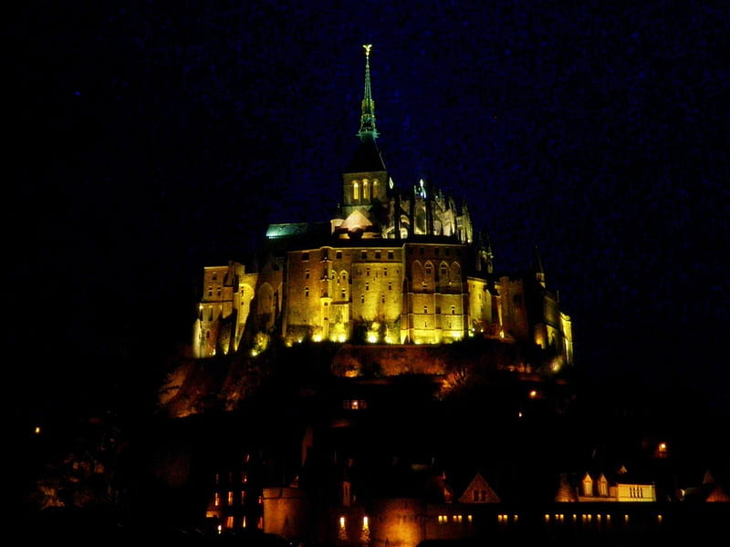 Mont Saint Michel, Church, France, abbey, sea, light, HD wallpaper