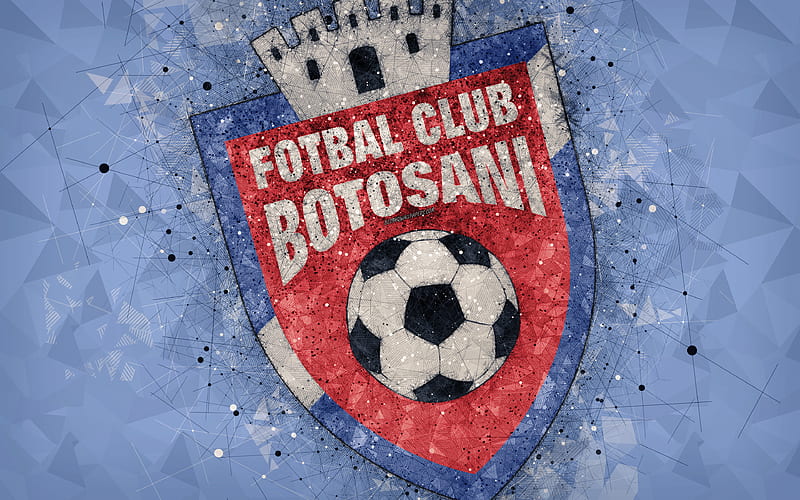 FC Botosani logo, geometric art, blue background, Romanian football club, emblem, Liga 1, Botosani, Romania, football, art, HD wallpaper