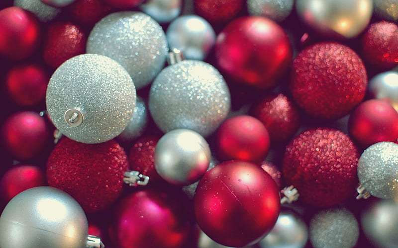 Red Christmas balls, decoration, 2018, New Year, Christmas, HD wallpaper
