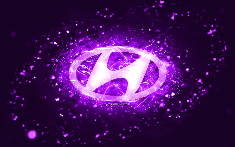 Hyundai violet logo, , violet neon lights, creative, violet abstract ...