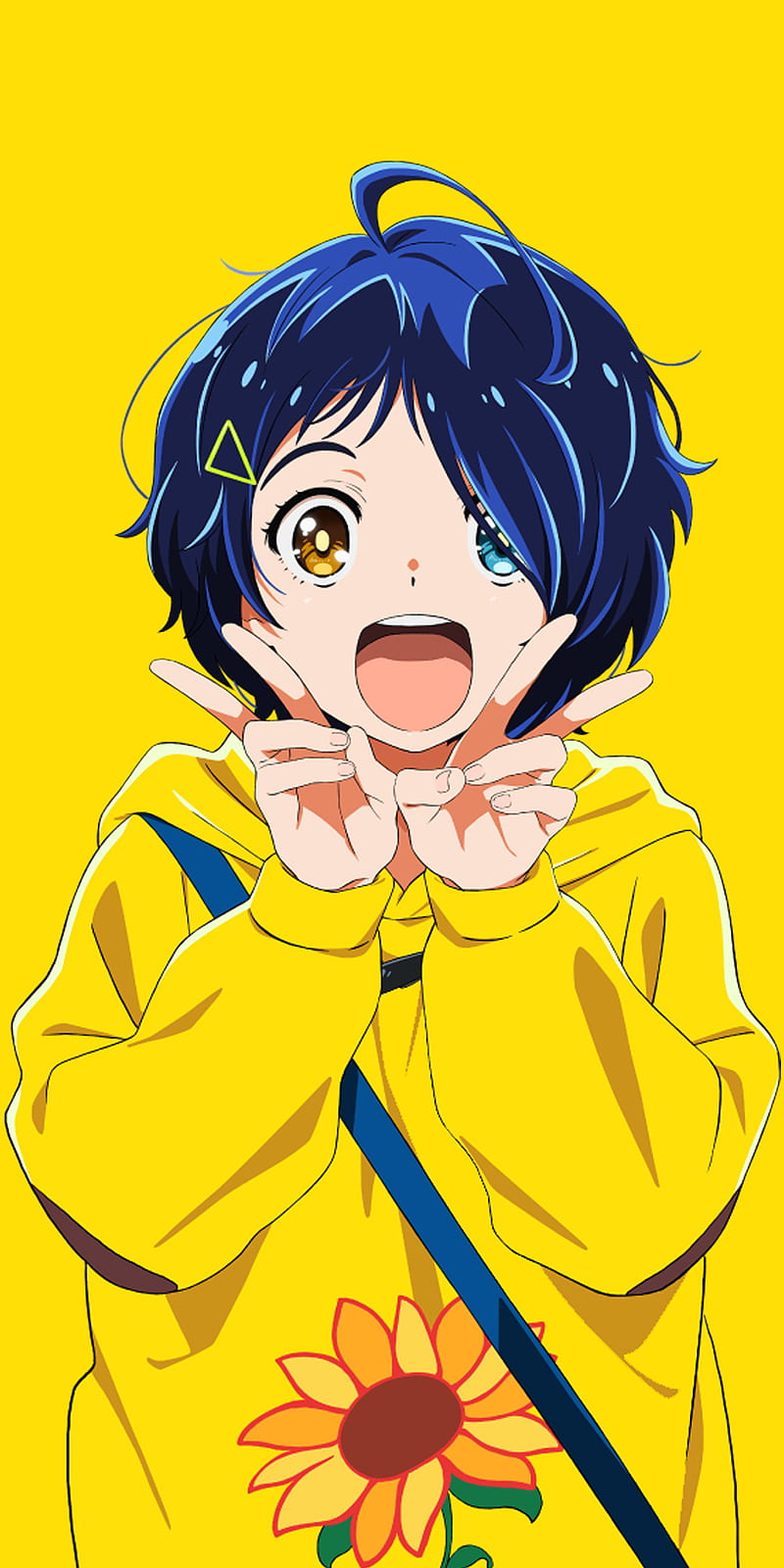 anime girls, wonder egg priority, Ai Ooto, heterochromia, blue hair, short hair, HD phone wallpaper