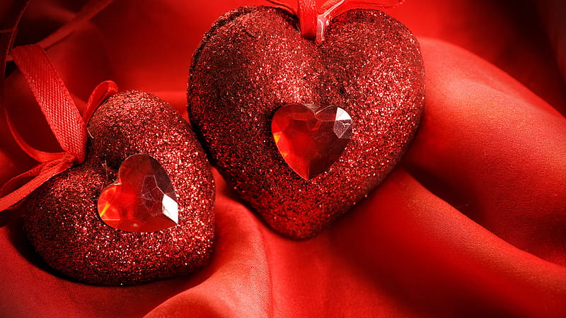 Two Hearts, red, os, love, heart, HD wallpaper