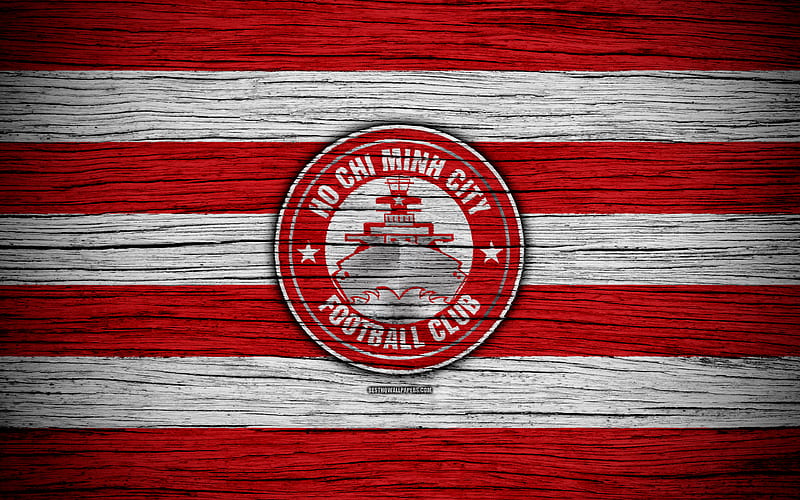 Ho Chi Minh City FC logo, V League 1, soccer, Vietnam, football club, Asia, Ho Chi Minh City, wooden texture, FC Ho Chi Minh City, HD wallpaper