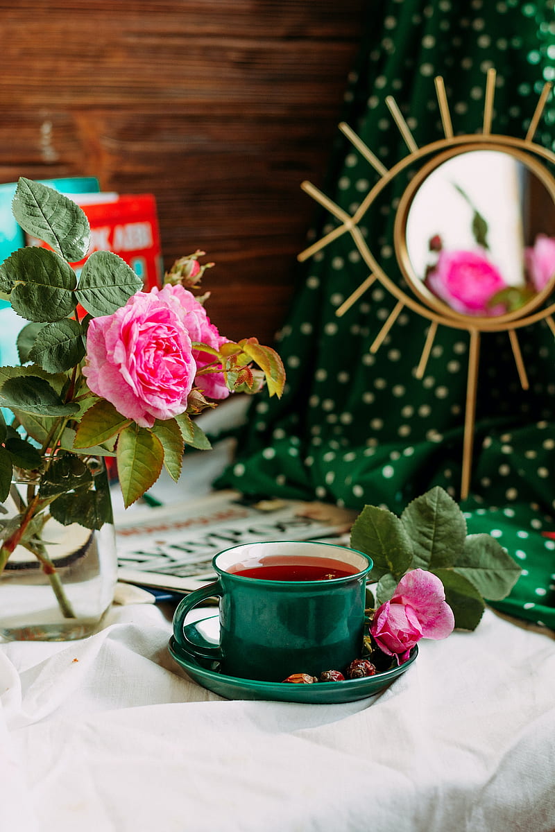 cup, tea, roses, flowers, still life, HD phone wallpaper