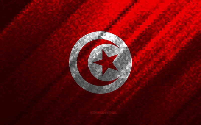 Flag of Tunisia, multicolored abstraction, Tunisia mosaic flag, Tunisia, mosaic art, Tunisia flag, HD wallpaper