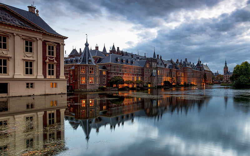 The Hague evening, cityscapes, Netherlands, dutch cities, Europe, Hague in evening, HD wallpaper