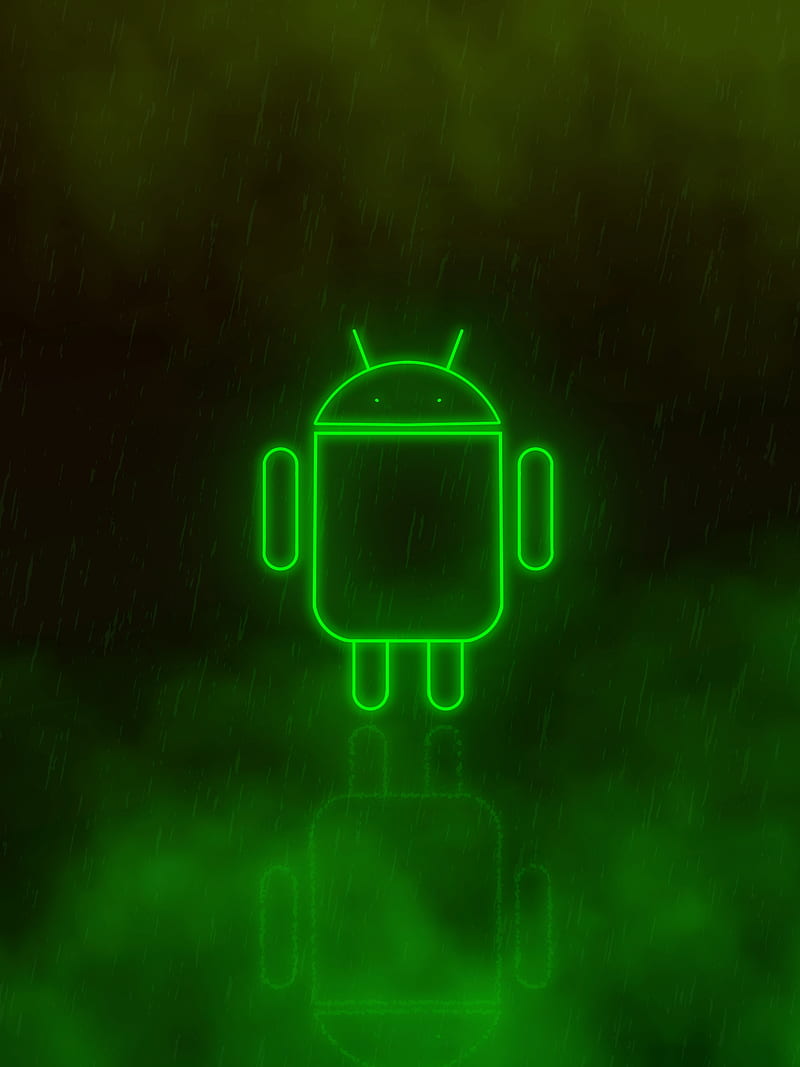 Neon Android , balck, dark, fog, glow, green, neon android, rain, HD phone wallpaper