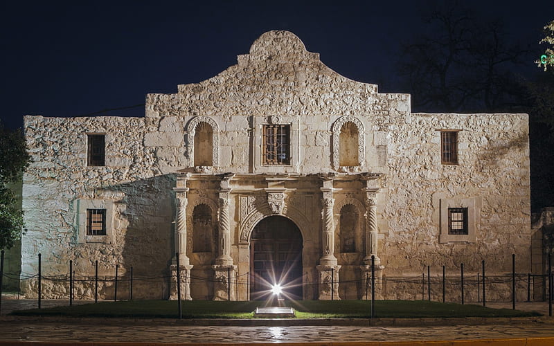 The Alamo in Night Lights, Historic, Architecture, Missions, Old Buildings, Haunted, HD wallpaper