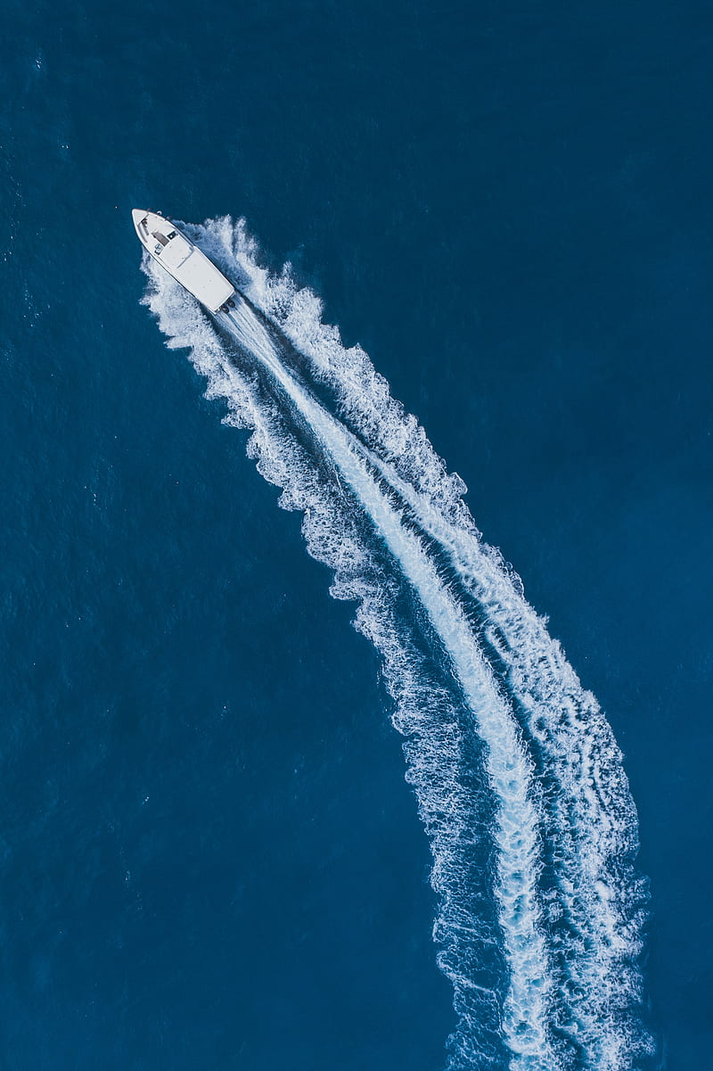 boat, trace, aerial view, water, HD phone wallpaper