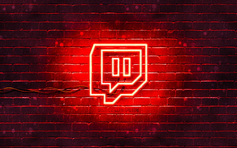 Twitch red logo red brickwall, Twitch logo, social networks, Twitch neon logo, Twitch, HD wallpaper