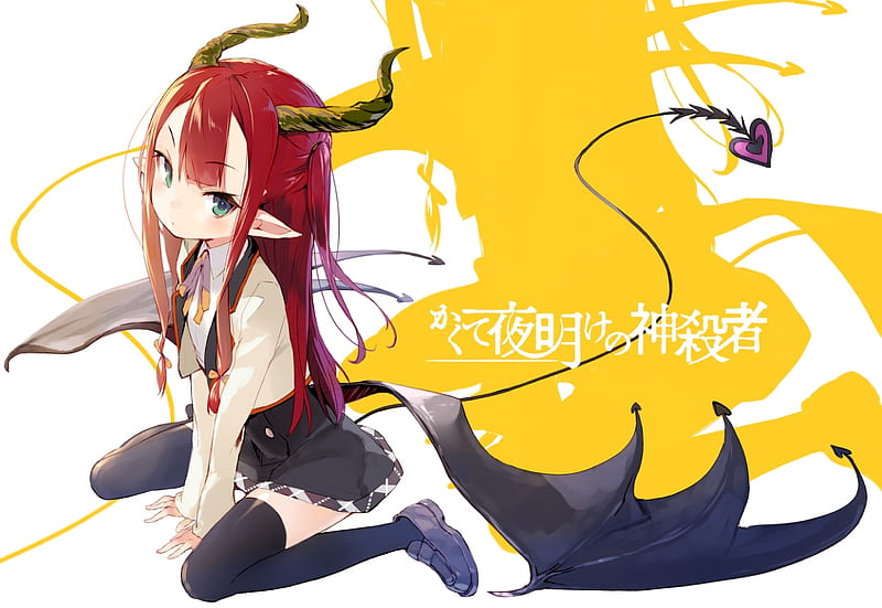Demon Girl, red, red hair, magic, cute, hair, demon, girl, anime, school uniform, HD wallpaper