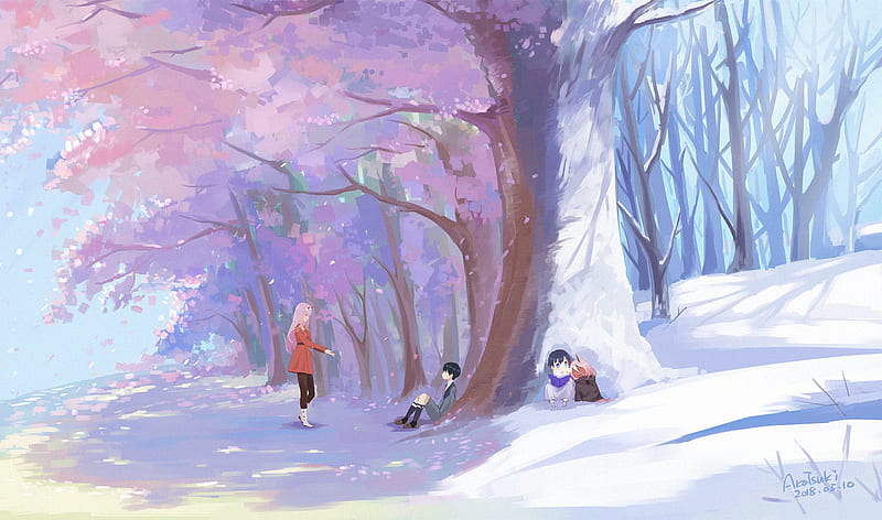 zero two, darling in the franxx, painting, trees, artwork, Anime, HD wallpaper