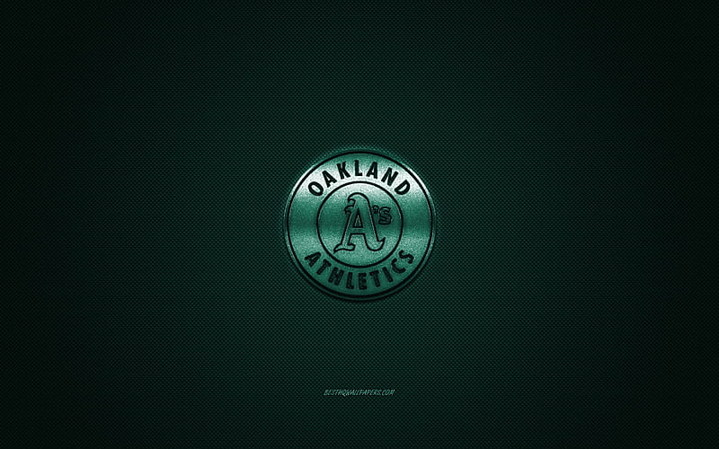 Oakland Athletics, American baseball club, MLB, green logo, green carbon fiber background, baseball, Oakland, California, USA, Major League Baseball, Oakland Athletics logo, HD wallpaper