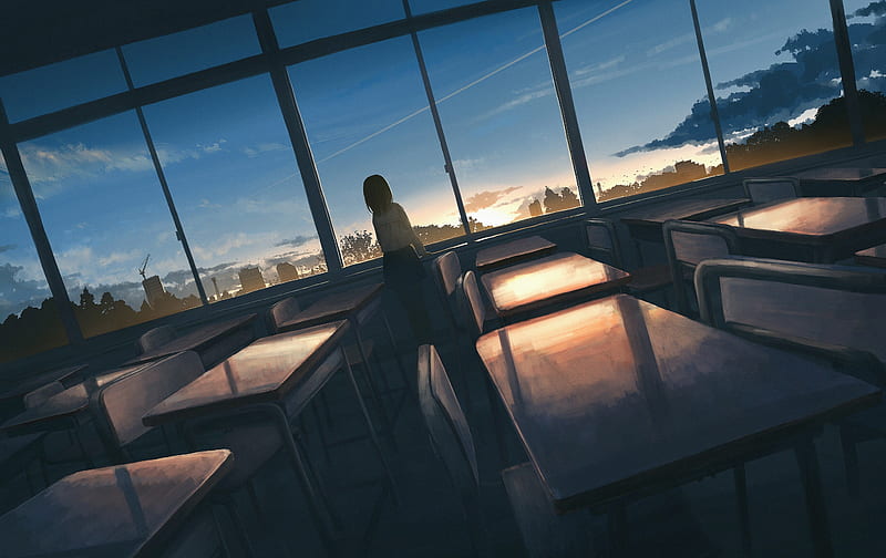 Download Anime Classroom With Sunlight Wallpaper