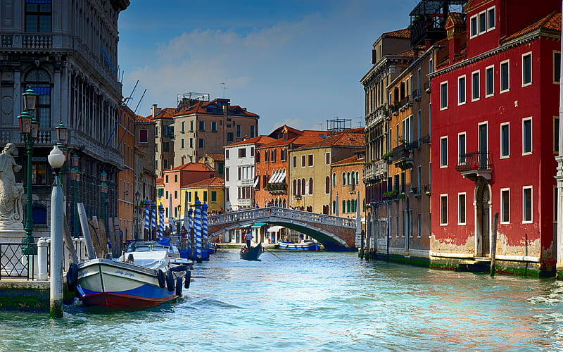 Venice canal, gondolas, waterway, Europe, Italy, HD wallpaper