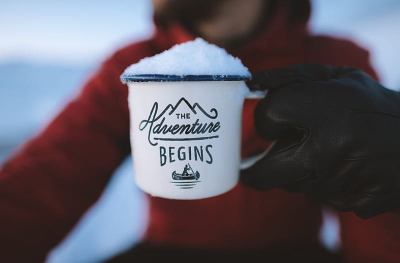 The Adventure Begins Ultra, Travel, Other, Winter, Cold, Snow, Outdoors, Adventure, Holding, enamel, HD wallpaper