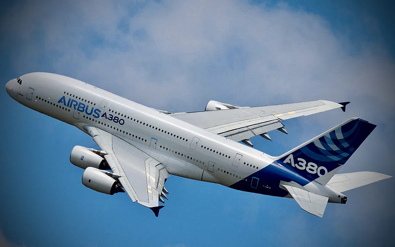 Airbus A380, flight, blue sky, passenger plane, A380, civil aviation, Airbus, HD wallpaper