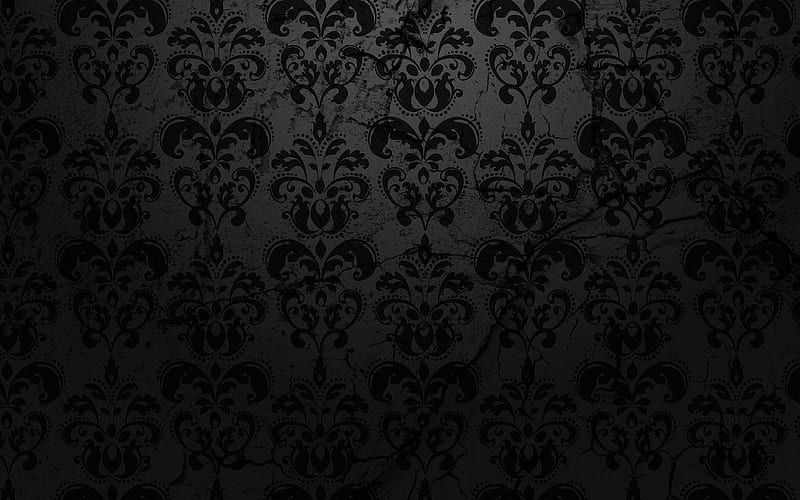 damask pattern floral pattern, dark background, vintage, damask texture, HD wallpaper