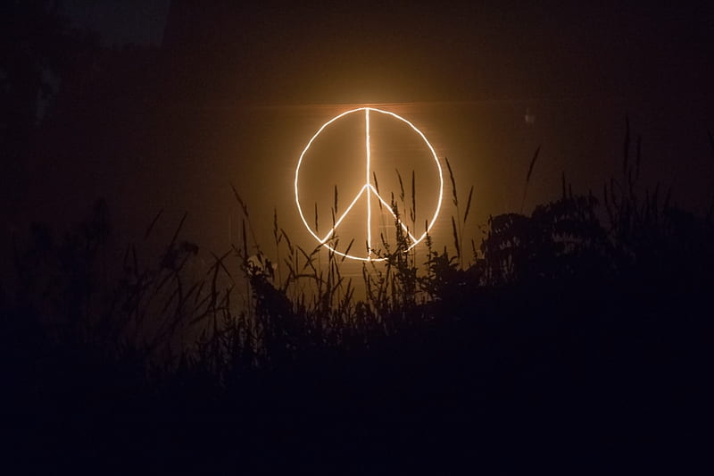 Peace sign logo neon signage, HD wallpaper