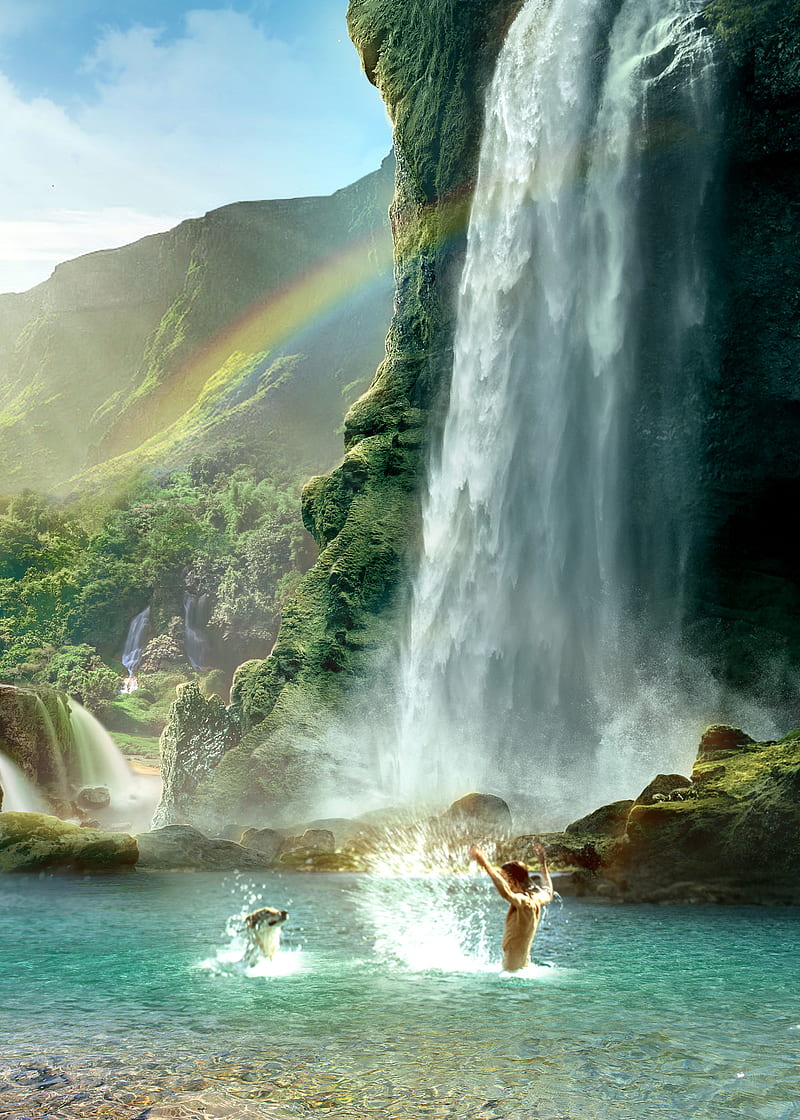 Alpha, animals, movie, oasis, rainbow, wolf, HD phone wallpaper