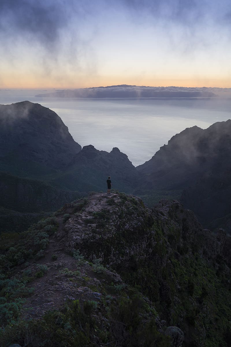 Alone anime, mountain, ocean, view, HD phone wallpaper